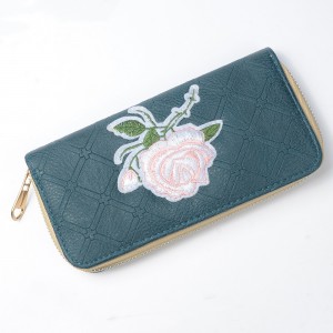 WENZHE New Style Women Long Clutch Flowers Embroidery Cash Wallet PU Leather Card Purse