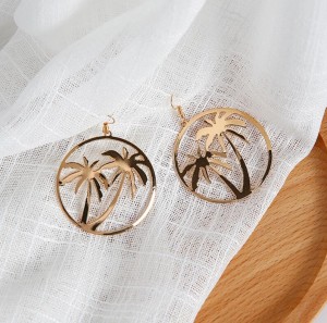 High quality fashion jewelry exaggerated circle coconut tree metal hook big earrings women