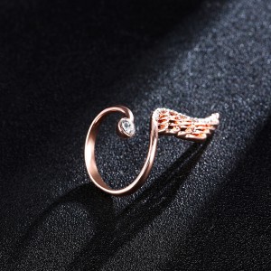 New Arrival Rose Gold Feather Crystal Open Ring Jewelry Exquisite Women Rings