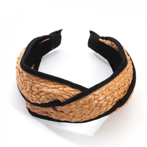 WENZHE European and American Raffia hand-woven headband bow knotted rattan headband