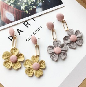 Personality sweet handmade fabric flowers pendant fashion korean earrings