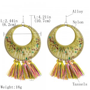 High Quality Handmade Jewelry Fashion Lady Gold Plated Circle Drop Tassel Earrings