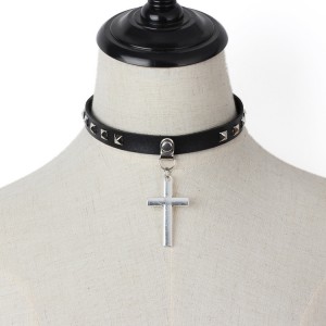 Explosive jewelry Punk cross leather collar Exaggerated choker necklace European and American collar