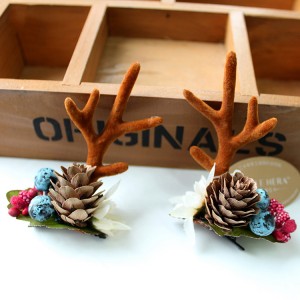 Fashion Design Handmade Antler Hairclips Christmas Pine Cones Hairclip For Children