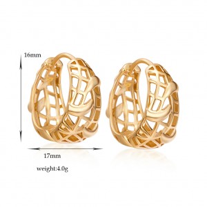 Newest Design Women Fashion Jewelry Retro 14K Gold Plated Hollow Huggie Hoop Earrings