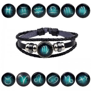 Twelve constellation multi-layer woven starry retro punk leather bracelet