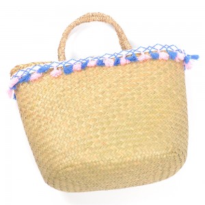 WENZHE Ladies Natural Straw Weaving Handbags Colorful Tassels Straw Beach Bag