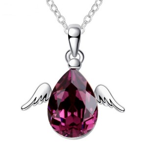 Angel wings multiple colors crystal pendant necklaces