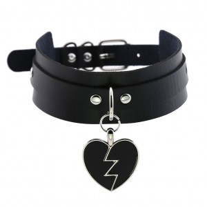 Harajuku Rock Lightning Heart Pendant Collar Choker Heartbreaking Love Double Leather Choker