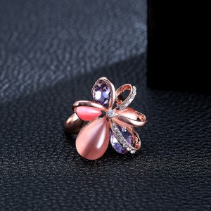 New Arrival Fashion Ladies Jewelry Crystal Rhinestone Opal Flower Cluster Finger Ring