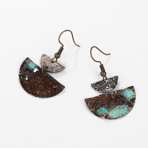 Silver-Tone Mixed Patina Geometric Half-Moon Linear Drop Earrings