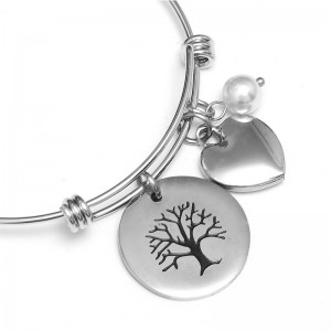 Fashion Custom Engraved Tree of Life Bracelet Stainless Steel Bangle Bracelet for mother’s gift