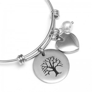 Fashion Custom Engraved Tree of Life Bracelet Stainless Steel Bangle Bracelet for mother’s gift