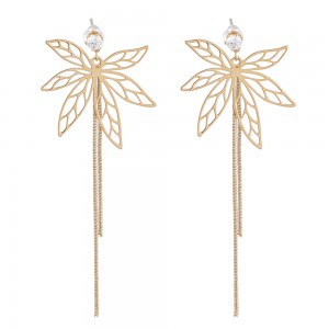 WENZHE Autumn and winter copper hollow maple leaf earrings long tassel metal earrings