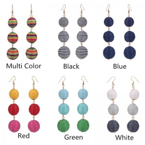 Latest design handmade colorful thread ball earrings long earrings