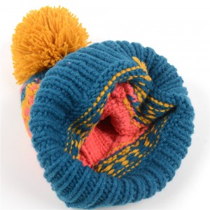 WENZHE Simple Multicolor Knit Pompom Winter Cuffed Beanie Hat for Women