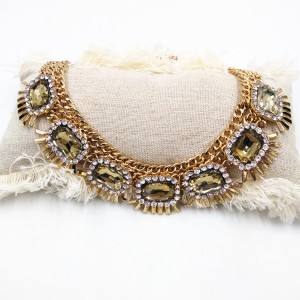 New Design Gold Plated Luxury Crystal Statement Necklace Costume Jewelry Choker Necklaces