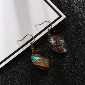 Handmade geometric small round pie patina earrings natural copper oxide rust ear jewelry