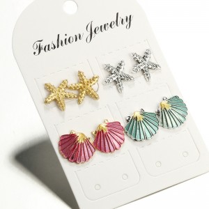 Fashion Beach Jewelry 4 Pairs Seashells Starfish Stud Earrings Set For Women