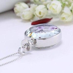 Hot Fashion Crystal Round Glass Silver Chain Lavender Dried flowers Pendant Necklaces Women