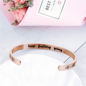 Explosion lettering bracelet keep fucking going arrow flat titanium steel bracelet