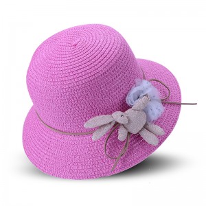 WENZHE Children’s Rabbit Straw Hat Sunscreen Beach Solid Color Hats
