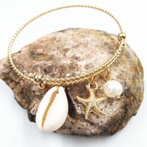 Wholesale Starfish Shell Pearl Bracelet Fashion Ladies Gold Bangle Jewelry