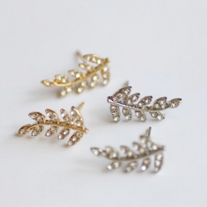 Sweet jewelry 14k gold plated full diamond leaf shape gorgeous lady earring
