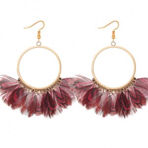 European and American temperament national wind feather earrings Bohemian retro personality fan shaped earrings