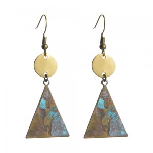 WENZHE Vintage Geometric Triangle Earrings Natural Old Metal Drop Earrings