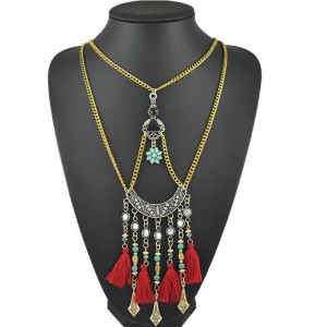 Bohemia retro tassels pendant long chain women body necklace jewelry