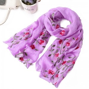 WENZHE 170*75cm Women Lightweight Pure color Embroidered Flower Scarf Chiffon Shawl