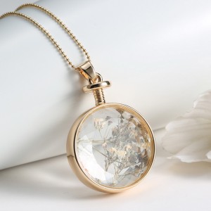 Best Quality Fashion new design Round Gypsophila Dried Flower Necklace Plant Dried Flower Pendant