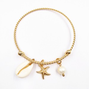 Wholesale Starfish Shell Pearl Bracelet Fashion Ladies Gold Bangle Jewelry