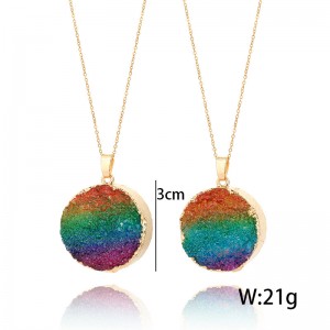 Latest design rainbow color round druzy natural stone necklace