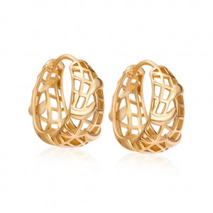 Newest Design Women Fashion Jewelry Retro 14K Gold Plated Hollow Huggie Hoop Earrings