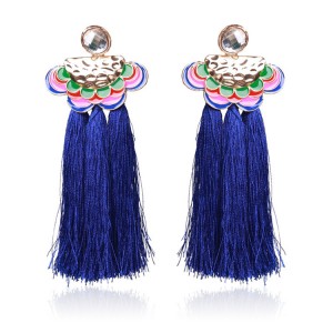 Latest New Trendy Fashion Jewelry Crystal Stud Pink Rope Silk Tassel Earrings