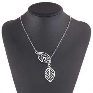 European and American fashion leaf necklace gold and silver necklace