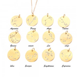 WENZHE Hot Selling Fashion Jewelry 12 Constellation Necklace Gold Stainless Steel Pendant Necklace