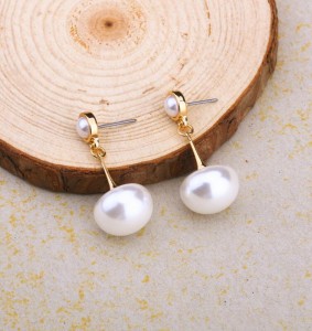 New promotion gold color pearl jewellery simple lady brand pearl earring