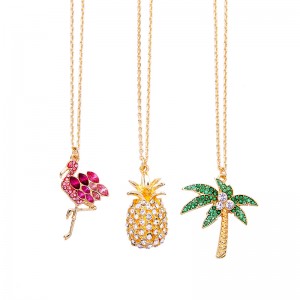 INS Style Flamingo Pink Crystal Pendant Necklaces Pineapple Pendants Jewelry