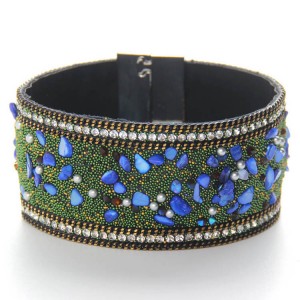 Latest natural crystal gravel stone multicolor leather bracelet for women