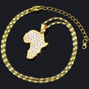 Most popular products full crystal Africa map pendant necklace golden hip hop jewelry