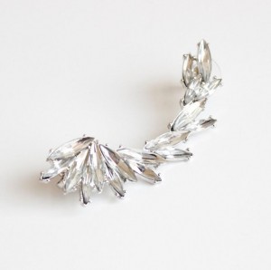 Silver Plated Crystal Accessories Leaf Shaped Ear Clip Fashion Jewellery