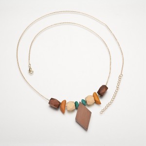 Wholesale New Design Wooden Necklace Women Gold Plated Geometric Wood Beads Necklace