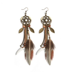 Hot sale Retro Style Fashion Fan Earring Feather Tassel Earring For Woman