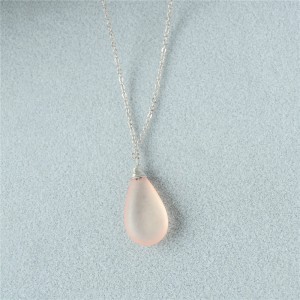 WENZHE Hot Sale Summer Beach Handmade Jewelry Sea Glass Pendant Silver Chain Frosted Glass Necklace