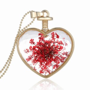 Valentine’s Day Gift Jewelry Heart-shaped pendant love crystal plants dried flowers necklace