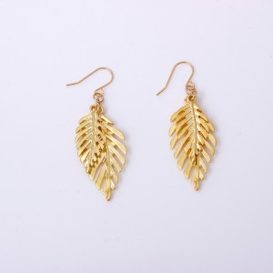 New Trendy Creative Gold Double Layered Leaves Alloy Drop Earring For Women