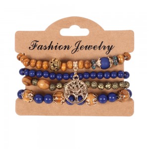 Wooden Bead Set Chain Bracelet Alloy Rose Hand Bracelet